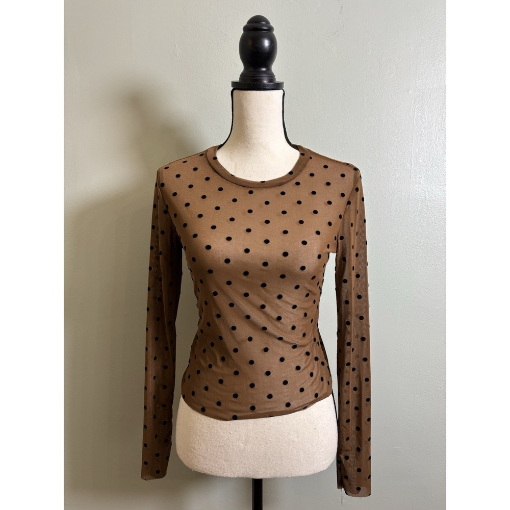 DAZY XXS Brown Sheer Mesh Polka Dot Top Coquette Romantic Balletcore